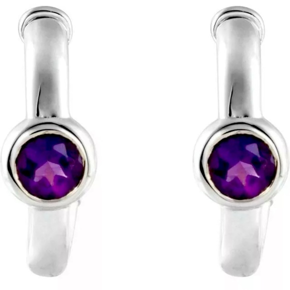 handmade Jewelry - Amethyst Huggie Hoop Earrings Sterling Silver